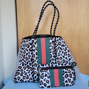 NEW Women's Leopard Neoprene Tote Bag & Wallet Set - MULTIPURPOSE ENORMOUS SPACE